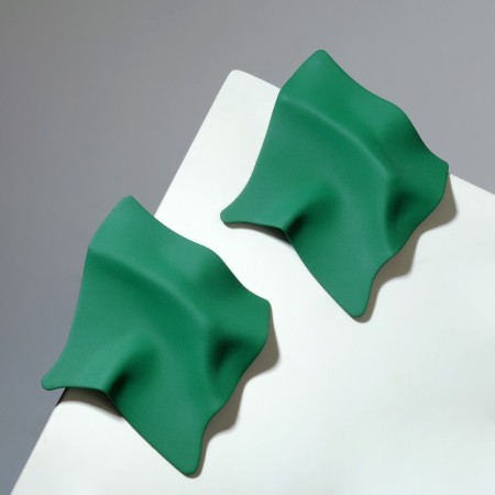 Earrings Metal "brightness" rhombus, dark green color-1