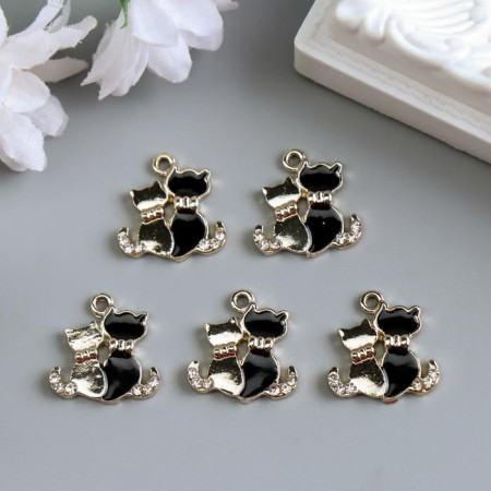 Decor for creativity metal, enamel, rhinestones "kittens" gold 1.9x1.8 cm-1