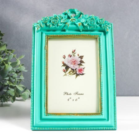 Photo frame Polystone 10x15 cm "Balt and roses" turquoise with gold, rectangular 23x15 cm