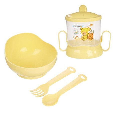 A set of children's dishes, 4 items: bowl, spoon, fork, chip with solid nose 200 ml, MIX color-10