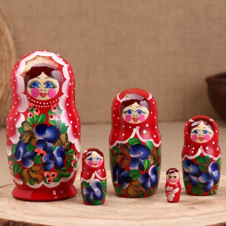 Nesting doll "Anastasia", red dress, 5 doll, 16 cm