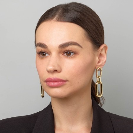 Earrings Metal "Chain" ovala, 3 links, color gold-3