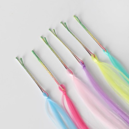 A set of curls, straight hair, on invisible, 32 cm, 6 strands, fluorescent, multi -colored-5