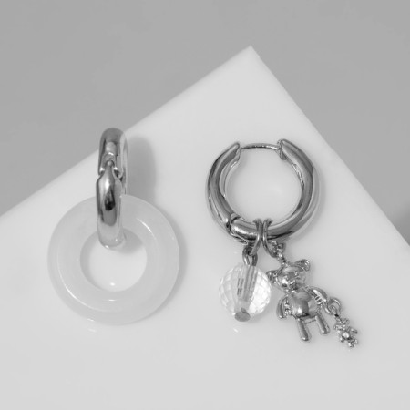 Earrings with the removable element "Transformer" Bear and Dismois Shar, white color in silver-1