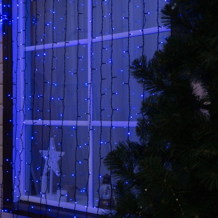 Garland "Curtain" 2 × 6 m, IP44, UMS, dark thread, 1440 LED, Blue glow, 220 V