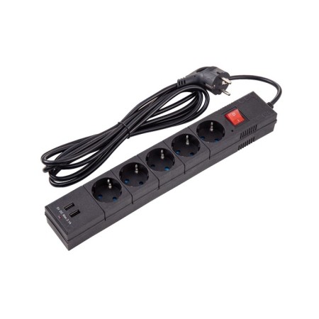 Network filter, 5 nests, 3m, s/h, curtains, PVS 3 IP0.75, 2USB, 2200W, 10A, Chern, 32593-1