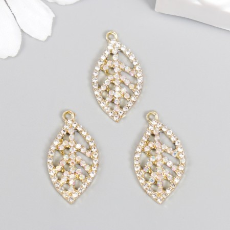 Decor for creativity metal, rhinestones "List with veins" 2.4x1.4 cm-2