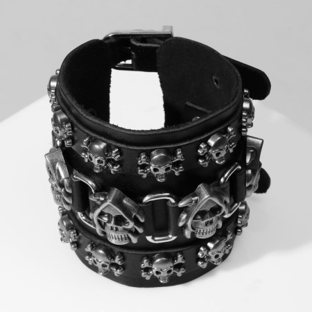 Bracelet Skin "Skull" is wide, black color with silver, 26.5 cm-2