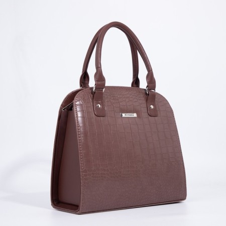 Women's bag El Masta with a zipper, outer pocket, long belt, coffee color