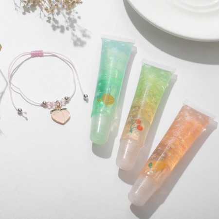 Set 2 objects: bracelet, lip gloss "Fruits with bubbles" peach, pink color, 6 cm-1