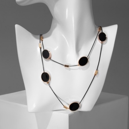 Beads 2 tiers "ovals" Black color in gold, 54 cm-3