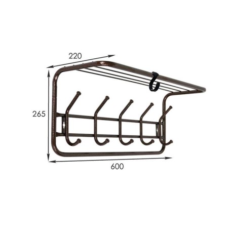 Wall hanger with a shelf for 5 hooks, 60 × 22 × 26.5 cm, color copper antik-7