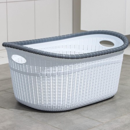 Set for the bathroom, 7 items: basket 4 pcs, basket for linen, garbage bucket, ruff, white color-9