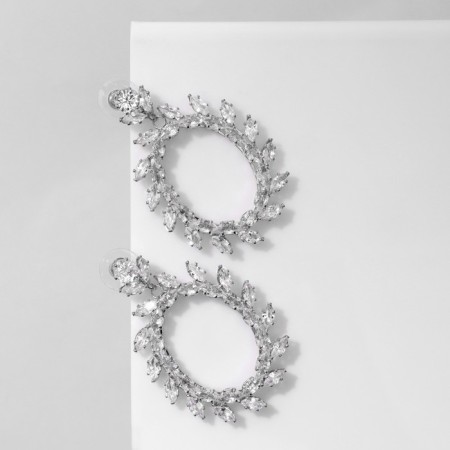 Earrings with rhinestones "flash" oval in the leaves, white color in silver-1