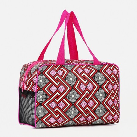 Cosmetic bag on a zipper, with a grid, pink color