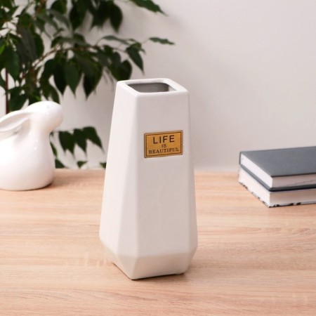 Vase Ceramics "Life is beautiful" 11x24 cm, white-1