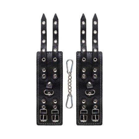 Handcuffs with two belts and red lining Pecado BDSM, leather, black-4
