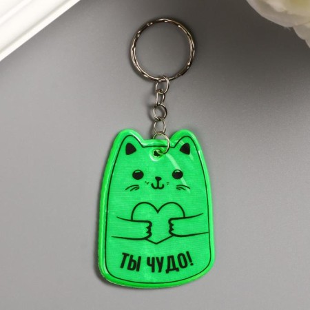 A keychain plastic reference "Cat with a heart - you miracle" mix 5x4 cm