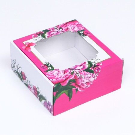 Self -charged box, with a window, "spring peonies", 19 x 19 x 9 cm set 5 pcs-1