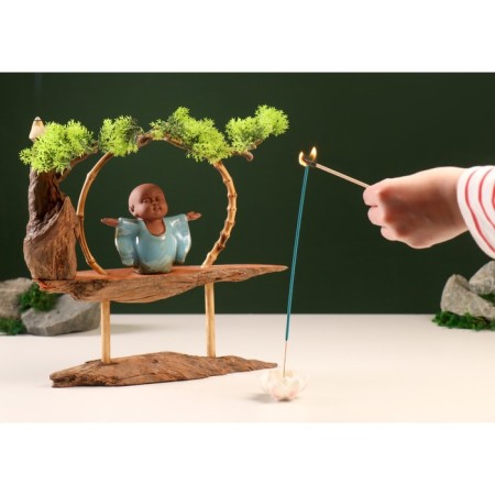 Souvenir tree, porcelain "Little Buddha in Blue" with a stand for incense 35x35x9.5 cm-12