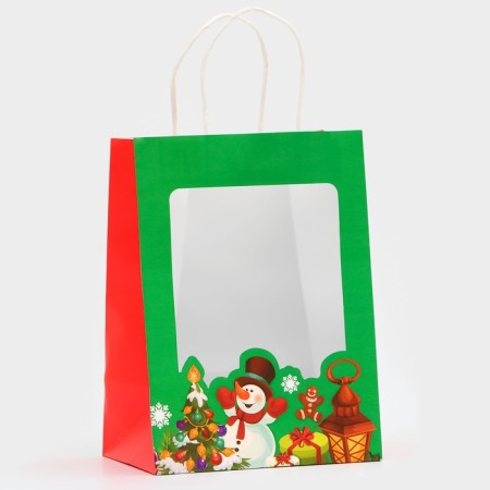 Gift package with the window "Snowman" 19 x 26 x 13 cm, green-1
