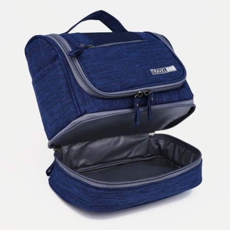 Cosmetic bag, 2 parts on zippers, blue color-3
