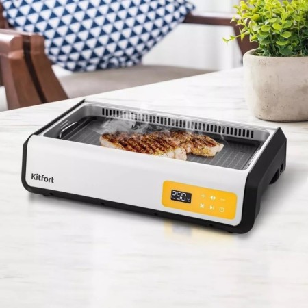 Electric grill KitFort KT-1686, 1500 W, anti-stick coating, 38x22 cm, silver-1