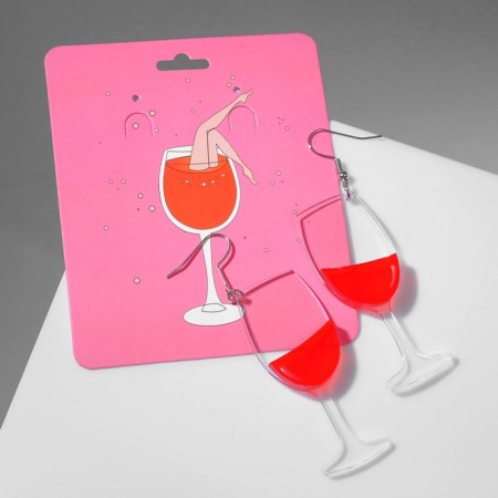 Acryl Earrings "Wine" glasses, red color-1