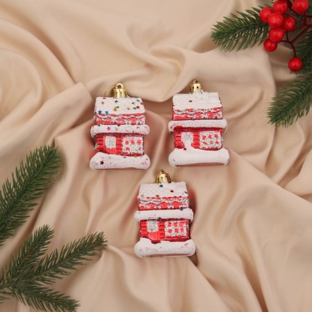 Jewelry decoration "Festive House" (set of 3 pcs) 8x4.5 cm, red-white