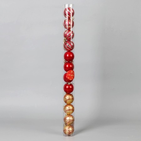 Set of balls plastic D-5 cm, 12 pcs "Agnet" strip patterns, golden red-1