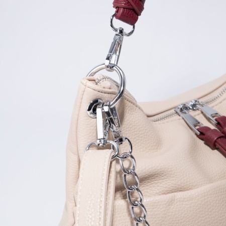 Bag-bag, lightning department, 3 outer pockets, long belt, beige/burgundy color-4