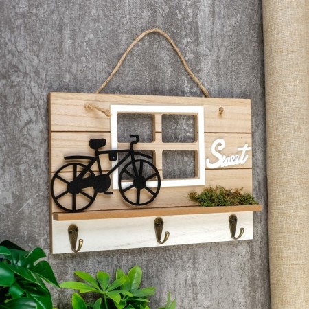Decorative wood hooks "Bicycle on the lawn at the house" 20x2.5x30 cm-1