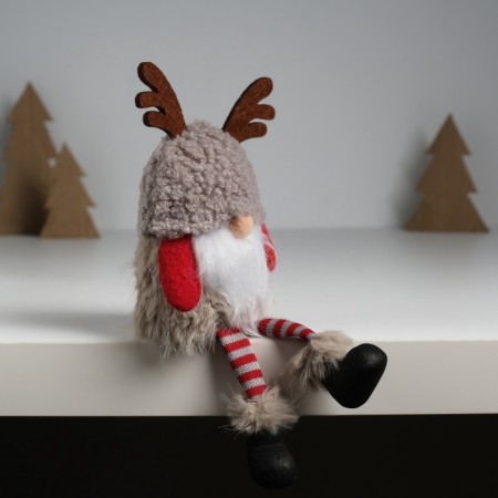 Souvenir Textile "Dwarf in a gray lamb hat with horns" 6.2x9.5x18.5 cm-1