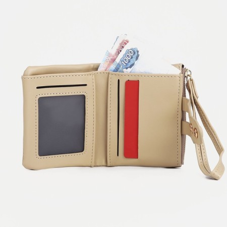 Women's wallet on the button, beige color-3