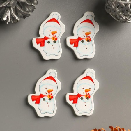 A set of buttons for creativity wood "Snowman with a gift" set of 15 pcs 3.5x2.5 cm-2