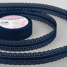 The tape is decorative, reps, with openwork edge, 25 mm × 9.1 ± 0.5 m, dark blue color