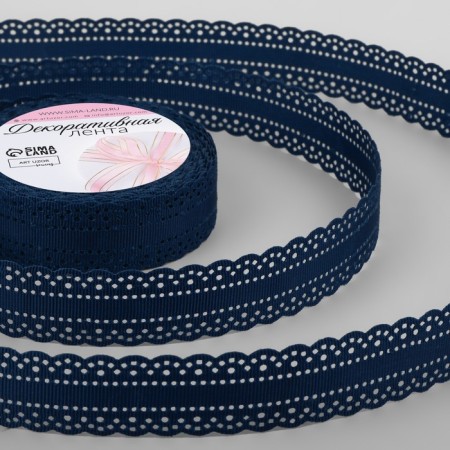 The tape is decorative, reps, with openwork edge, 25 mm × 9.1 ± 0.5 m, dark blue color