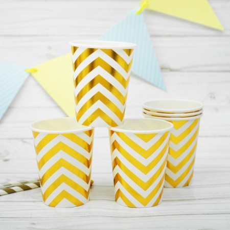 Paper Sigzag glasses, set of 6 pcs., 250 ml, gold color-1