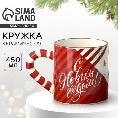 Ceramic mug "Happy New Year!" red, 450 ml, white color