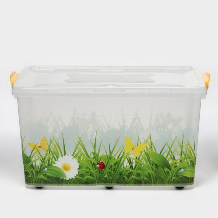 The container for storage with the lid "Hide Box. Grass ", 50 l, 60 × 38 × 31 cm, on wheels, mix-3