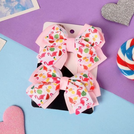 Hair clip "Bow Claire" (set 2 pcs) flamingos, 4.5 cm, pink-2