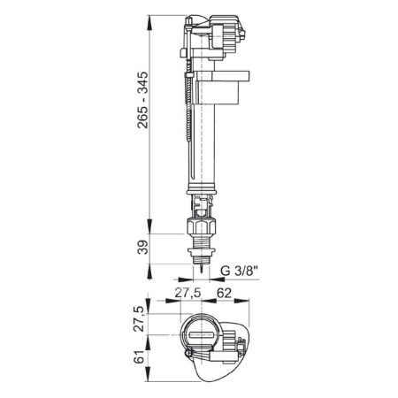 The inlet valve for the tank Alcaplast a18, 3/8 ", with the lower eyeliner and metal thread-1
