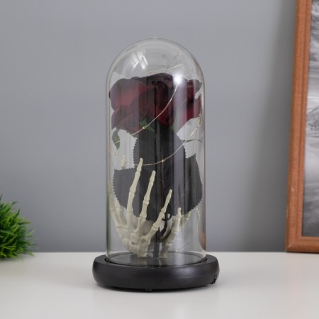 Halloween lamp “Skull with rose” 1.5W, LED, 3XAAA, Black USB 11x11x21cm-2
