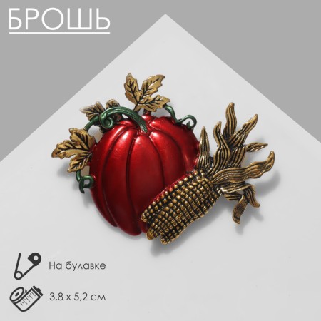 Brooch "Pumpkin" with corn, color orange-green in black gold