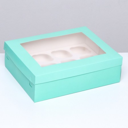 Packaging for 12 cupcakes with a window, green, 32.5 x 25.5 x 10 cm
