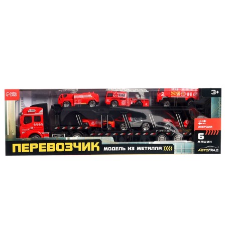 Metal truck "Carrier", inertia, with 6 machines-12