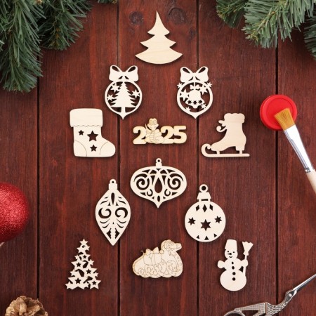 A set of workpieces for creativity "New Year jewelry 2025", 12 pcs, 4.5 x 4.5 cm