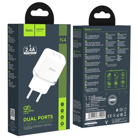 Network charger Hoco N4, 2 USB - 2.4 a, white-6