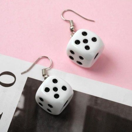 Earrings "Bones" Playing cubes, black and white color-1