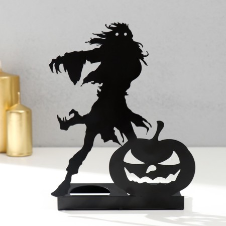 Summary Metal for 2 candles "Halloween. Monster with pumpkin" black 18x13.5x6 cm-2